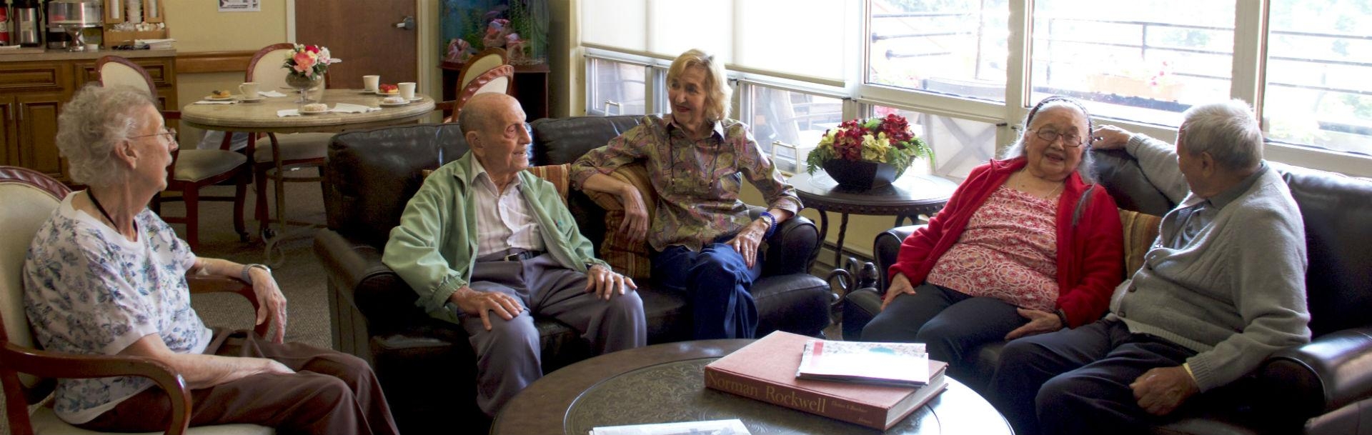 Residents socializing in the lounge